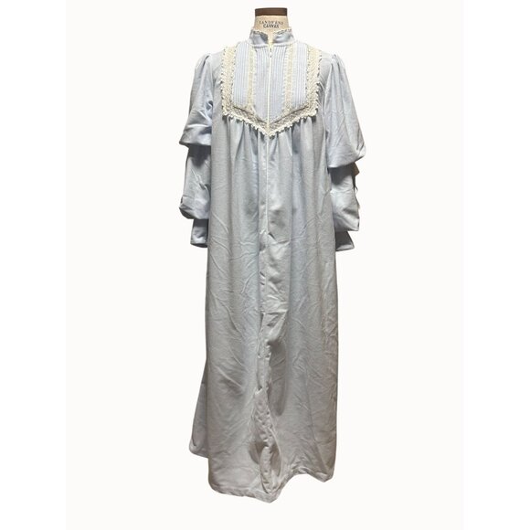 Vintage Willow Creek Fleece Nightgown Lace Trim, Tiered Sleeves Cottage Romantic - Picture 3 of 9